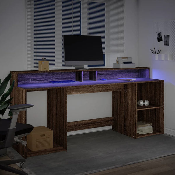 vidaXL LED Desk Brown Oak-Look 200x55x91 Engineered Wood
