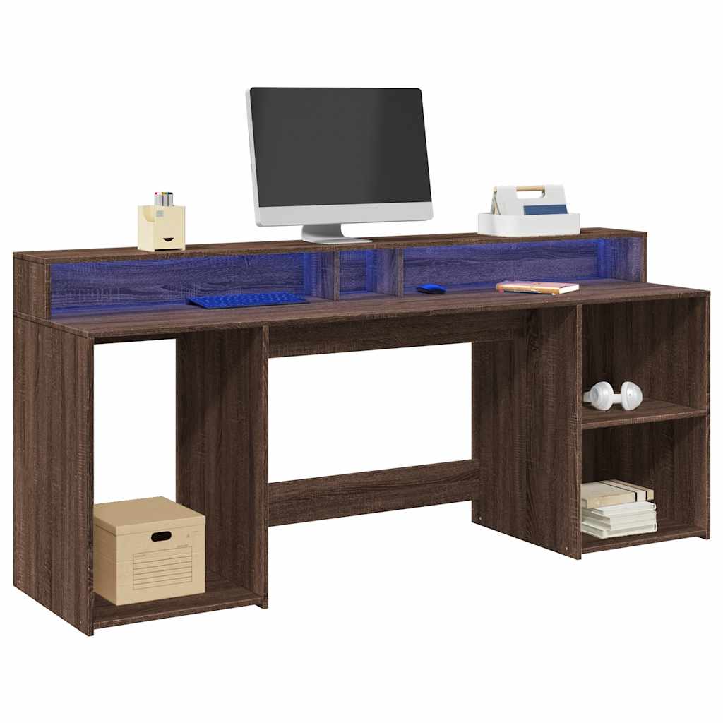 vidaXL LED Desk Brown Oak-Look 200x55x91 Engineered Wood