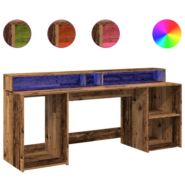 vidaXL LED Desk Reclaimed Wood Look 200x55x91 cm Engineered Wood