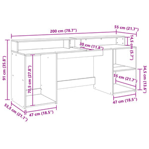 vidaXL LED Desk Reclaimed Wood Look 200x55x91 cm Engineered Wood