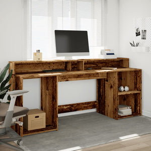 vidaXL LED Desk Reclaimed Wood Look 200x55x91 cm Engineered Wood
