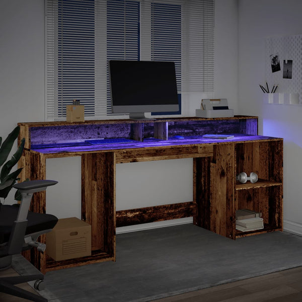 vidaXL LED Desk Reclaimed Wood Look 200x55x91 cm Engineered Wood