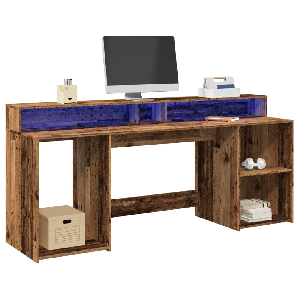 vidaXL LED Desk Reclaimed Wood Look 200x55x91 cm Engineered Wood
