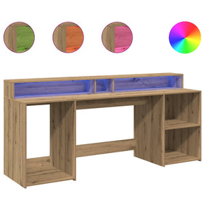 vidaXL LED Desk Artisan Oak 200x55x91 Engineered Wood