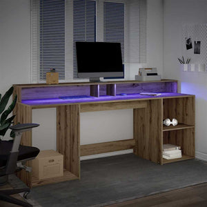 vidaXL LED Desk Artisan Oak 200x55x91 Engineered Wood