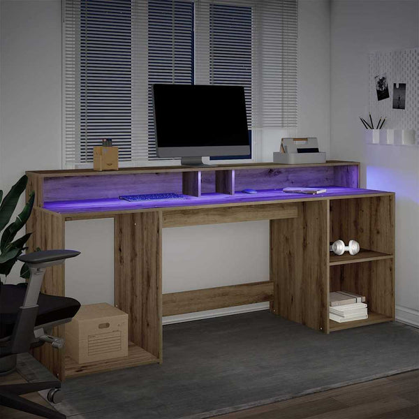 vidaXL LED Desk Artisan Oak 200x55x91 Engineered Wood
