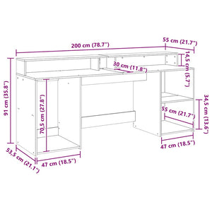 vidaXL LED Desk Artisan Oak 200x55x91 Engineered Wood