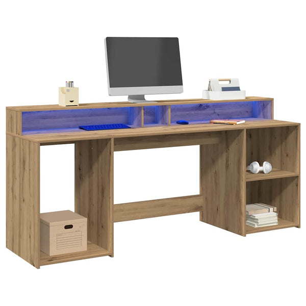vidaXL LED Desk Artisan Oak 200x55x91 Engineered Wood