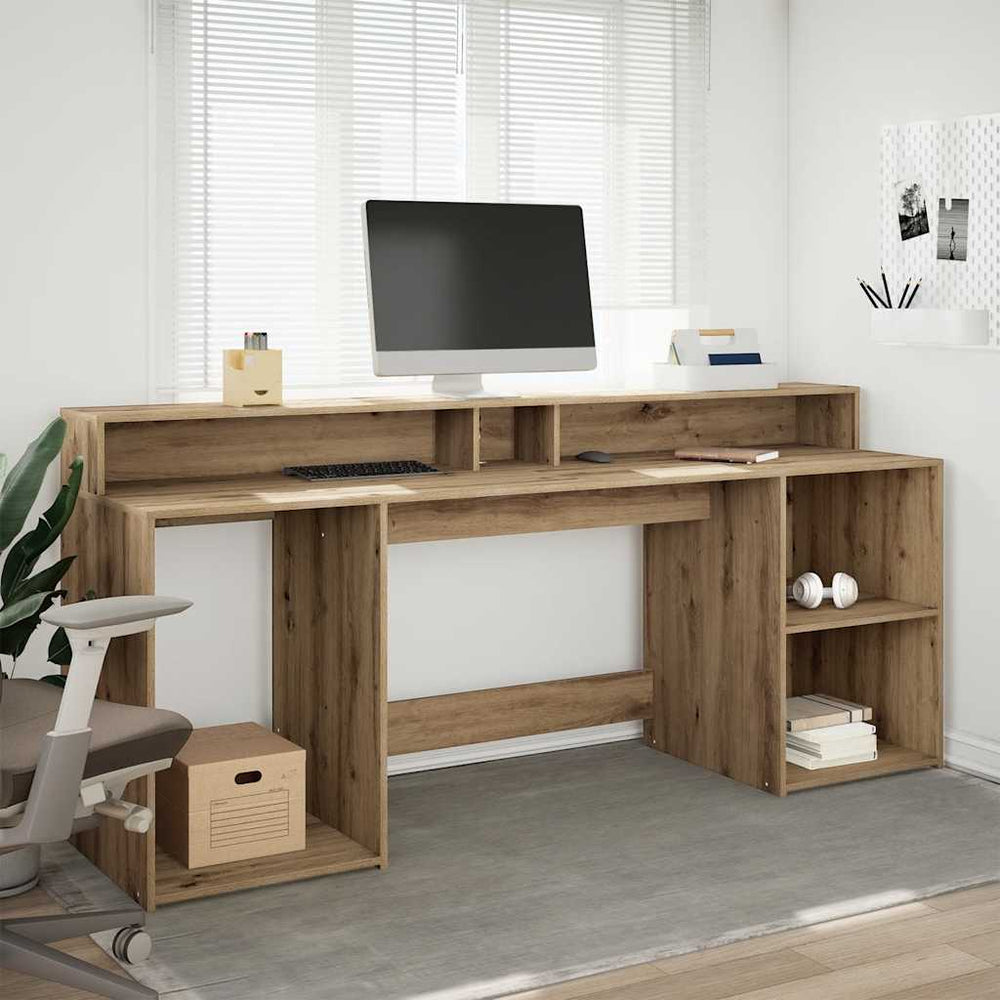vidaXL LED Desk Artisan Oak 200x55x91 Engineered Wood