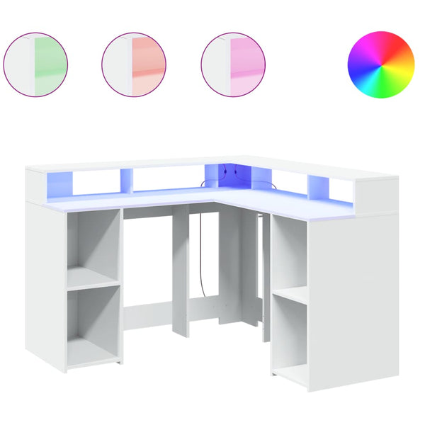 vidaXL LED Desk White 130x130x91 cm Engineered Wood