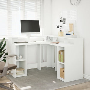 vidaXL LED Desk White 130x130x91 cm Engineered Wood