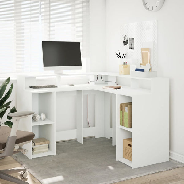 vidaXL LED Desk White 130x130x91 cm Engineered Wood