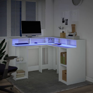 vidaXL LED Desk White 130x130x91 cm Engineered Wood