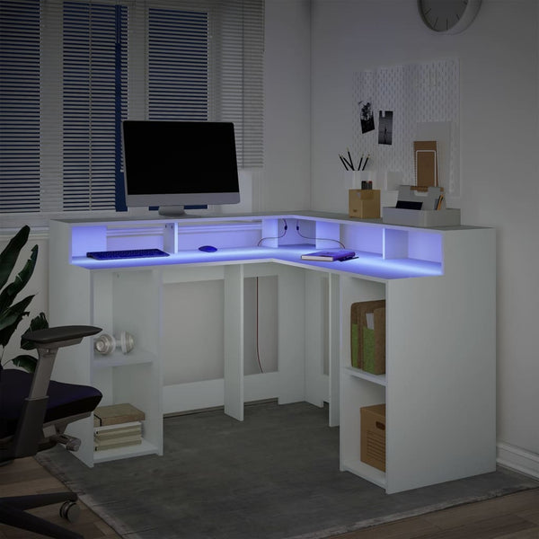 vidaXL LED Desk White 130x130x91 cm Engineered Wood