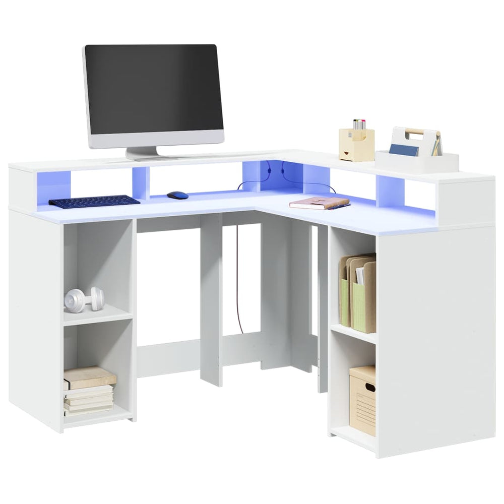 vidaXL LED Desk White 130x130x91 cm Engineered Wood
