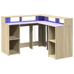 vidaXL LED Desk Sonoma Oak 130x130x91 cm Engineered Wood