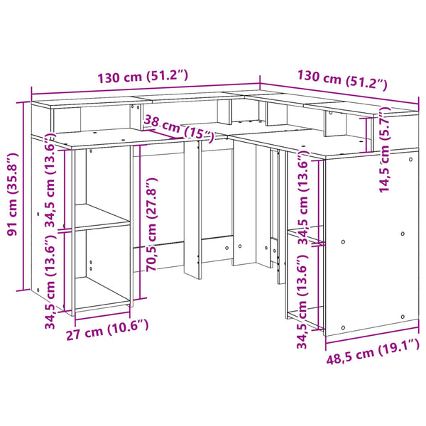 vidaXL LED Desk Sonoma Oak 130x130x91 cm Engineered Wood