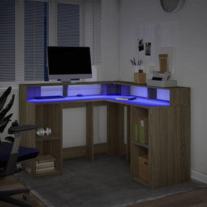 vidaXL LED Desk Sonoma Oak 130x130x91 cm Engineered Wood