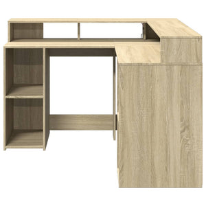 vidaXL LED Desk Sonoma Oak 130x130x91 cm Engineered Wood