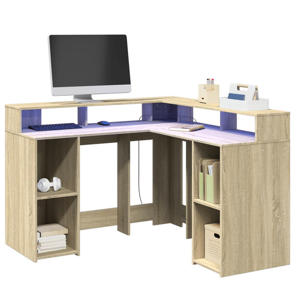 vidaXL LED Desk Sonoma Oak 130x130x91 cm Engineered Wood
