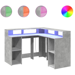 vidaXL LED Desk Concrete Grey 130x130x91 cm Engineered Wood