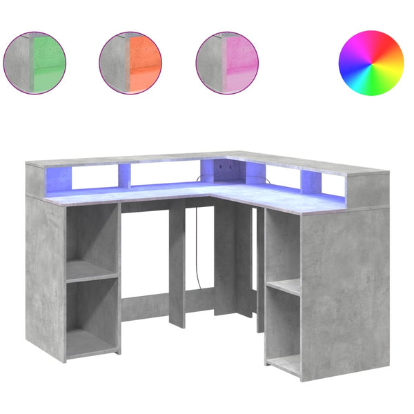 vidaXL LED Desk Concrete Grey 130x130x91 cm Engineered Wood