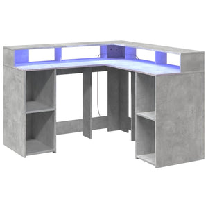 vidaXL LED Desk Concrete Grey 130x130x91 cm Engineered Wood