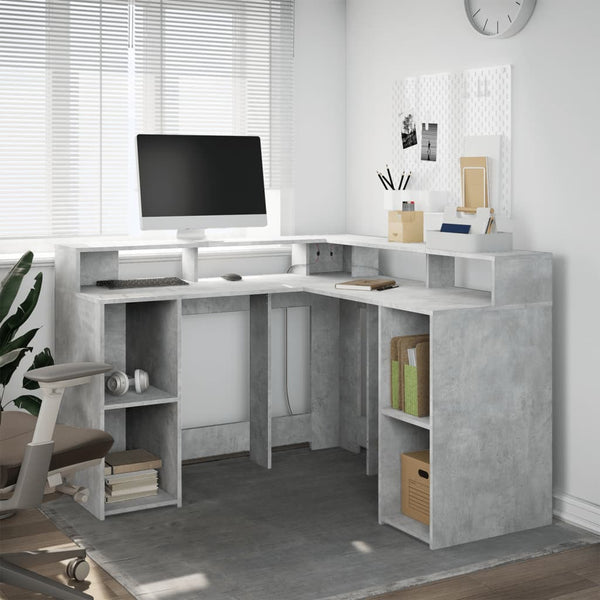 vidaXL LED Desk Concrete Grey 130x130x91 cm Engineered Wood