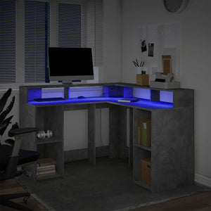 vidaXL LED Desk Concrete Grey 130x130x91 cm Engineered Wood