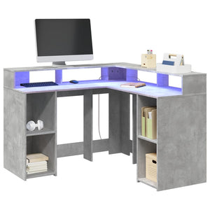 vidaXL LED Desk Concrete Grey 130x130x91 cm Engineered Wood