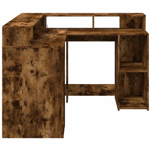vidaXL LED Corner Desk Smoked Oak 130x130x91 cm Engineered Wood