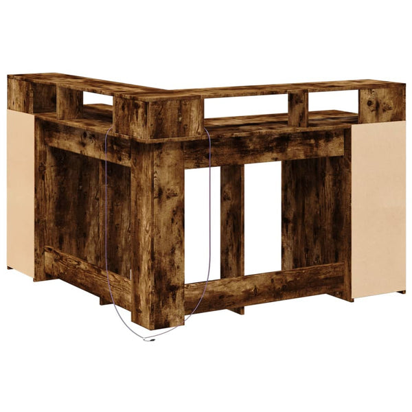 vidaXL LED Corner Desk Smoked Oak 130x130x91 cm Engineered Wood