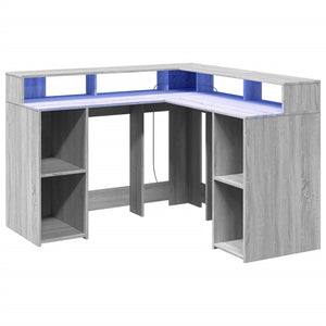 vidaXL LED Desk Grey Sonoma 130x130x91 cm Engineered Wood