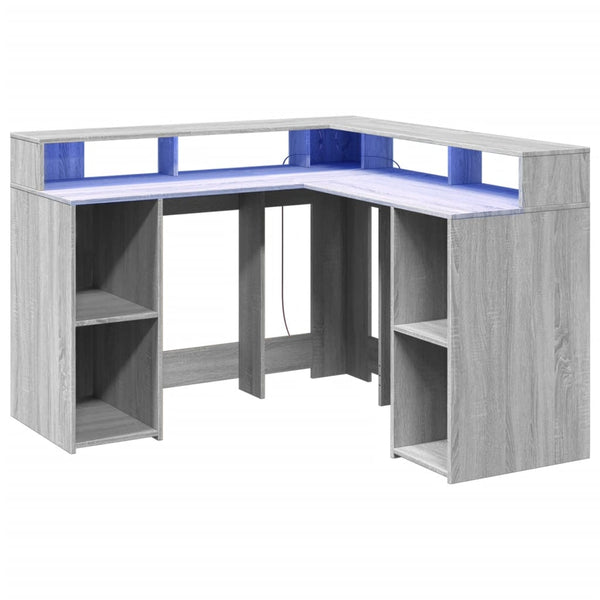vidaXL LED Desk Grey Sonoma 130x130x91 cm Engineered Wood