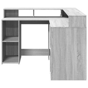 vidaXL LED Desk Grey Sonoma 130x130x91 cm Engineered Wood