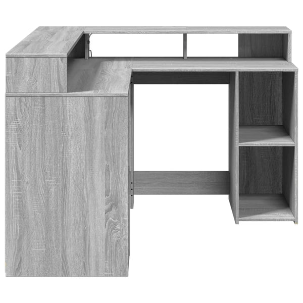 vidaXL LED Desk Grey Sonoma 130x130x91 cm Engineered Wood
