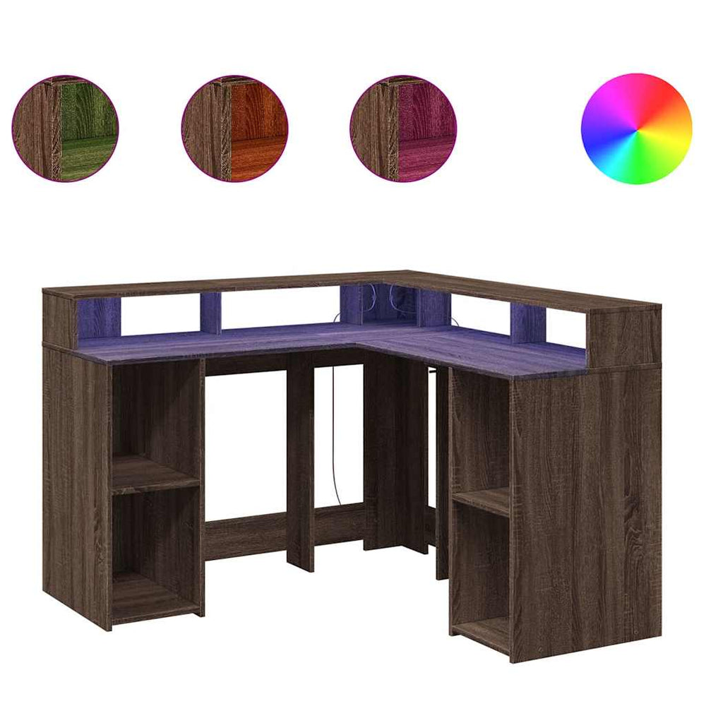 vidaXL LED Desk Brown Oak Look 130x130x91 Engineered Wood