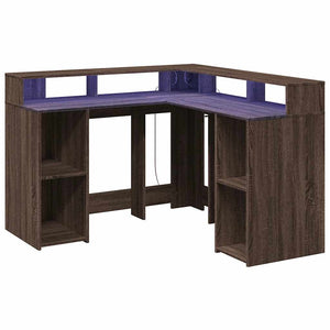 vidaXL LED Desk Brown Oak Look 130x130x91 Engineered Wood