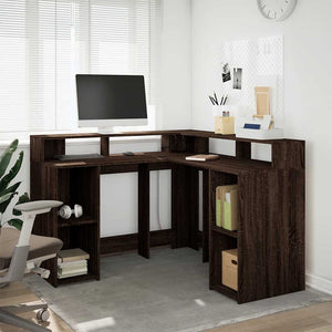 vidaXL LED Desk Brown Oak Look 130x130x91 Engineered Wood