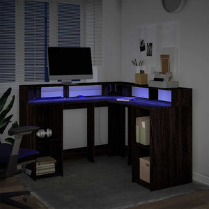 vidaXL LED Desk Brown Oak Look 130x130x91 Engineered Wood