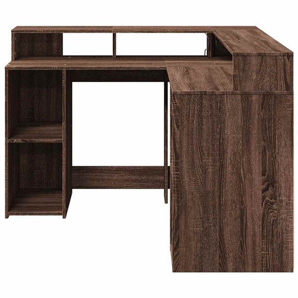 vidaXL LED Desk Brown Oak Look 130x130x91 Engineered Wood