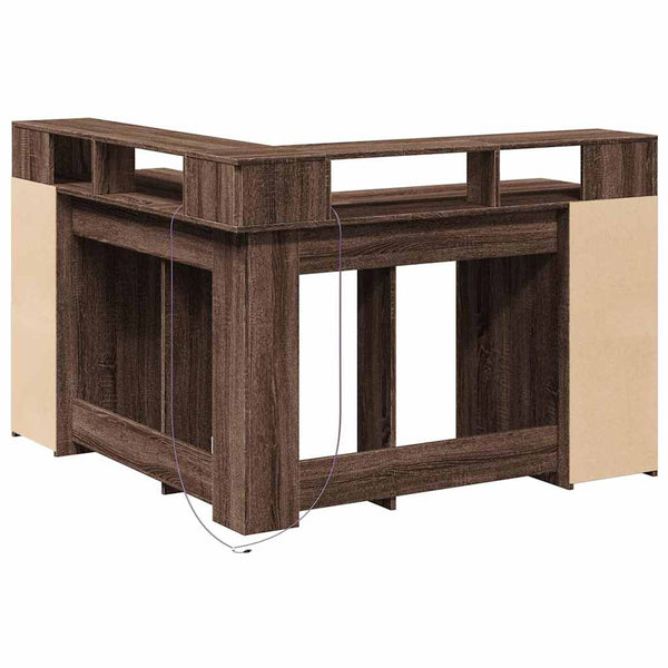 vidaXL LED Desk Brown Oak Look 130x130x91 Engineered Wood