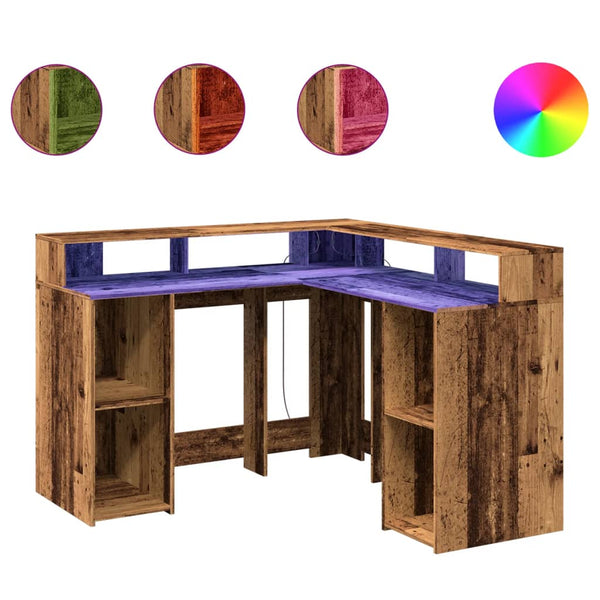 vidaXL LED Desk Reclaimed Wood Look 130x130x91 cm Engineered Wood