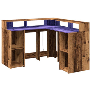 vidaXL LED Desk Reclaimed Wood Look 130x130x91 cm Engineered Wood