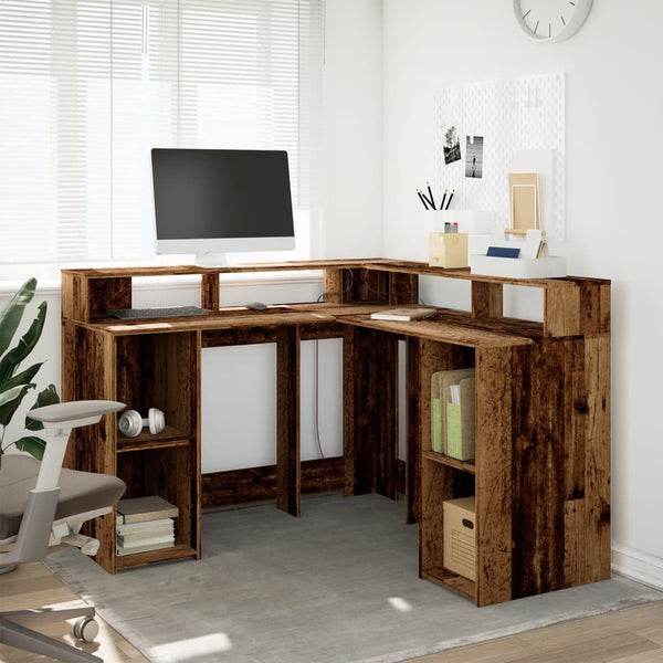 vidaXL LED Desk Reclaimed Wood Look 130x130x91 cm Engineered Wood