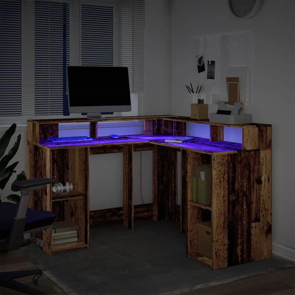 vidaXL LED Desk Reclaimed Wood Look 130x130x91 cm Engineered Wood