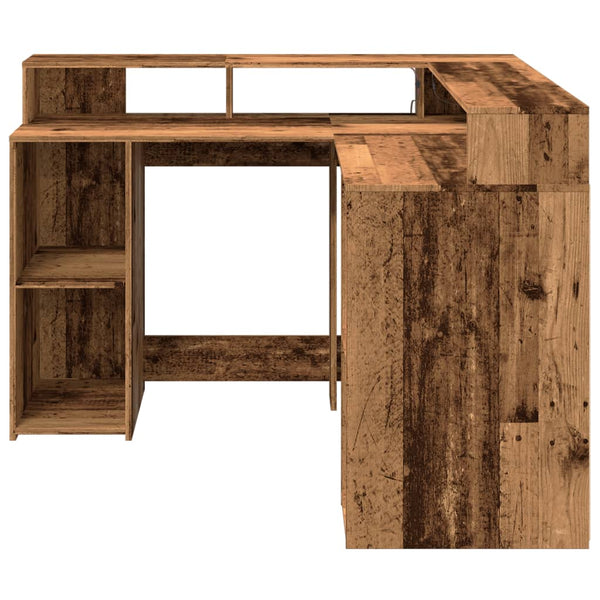 vidaXL LED Desk Reclaimed Wood Look 130x130x91 cm Engineered Wood