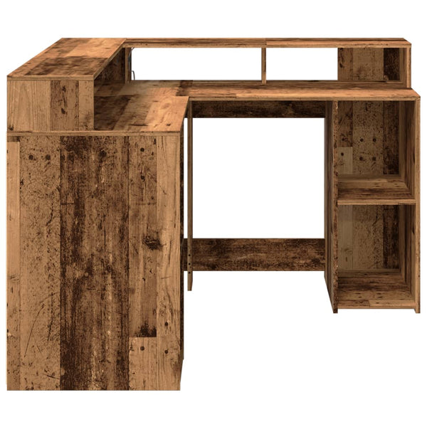vidaXL LED Desk Reclaimed Wood Look 130x130x91 cm Engineered Wood