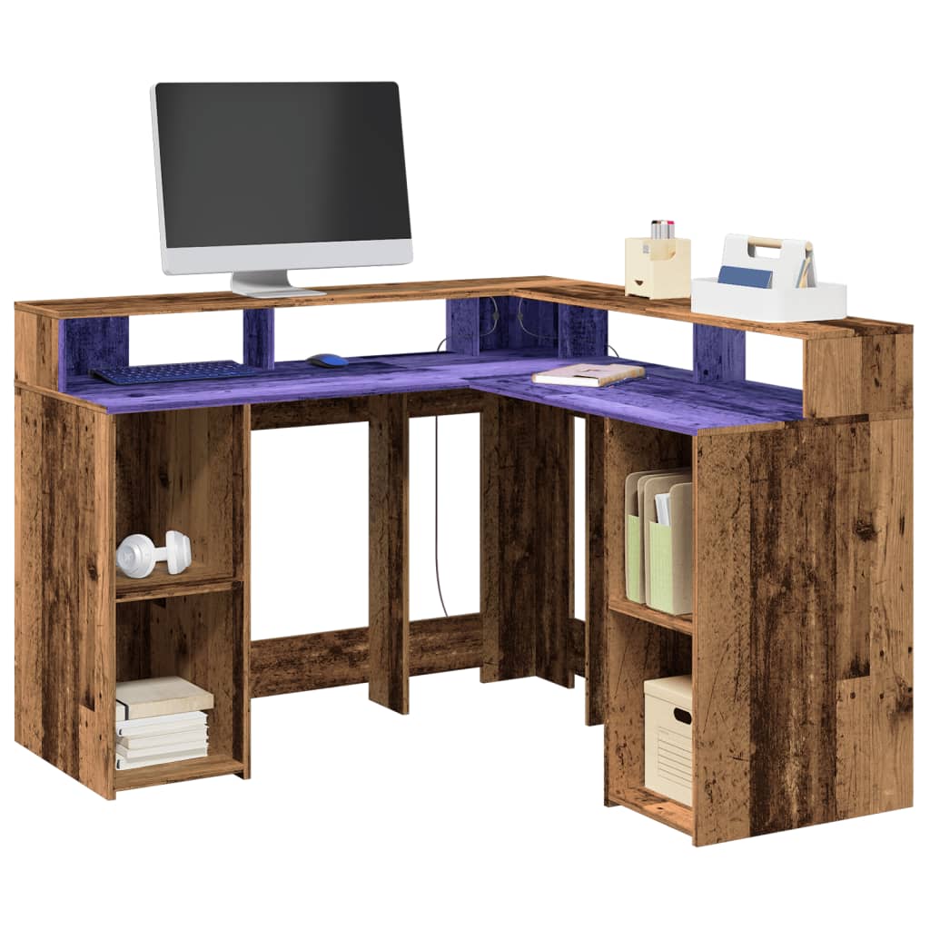 vidaXL LED Desk Reclaimed Wood Look 130x130x91 cm Engineered Wood