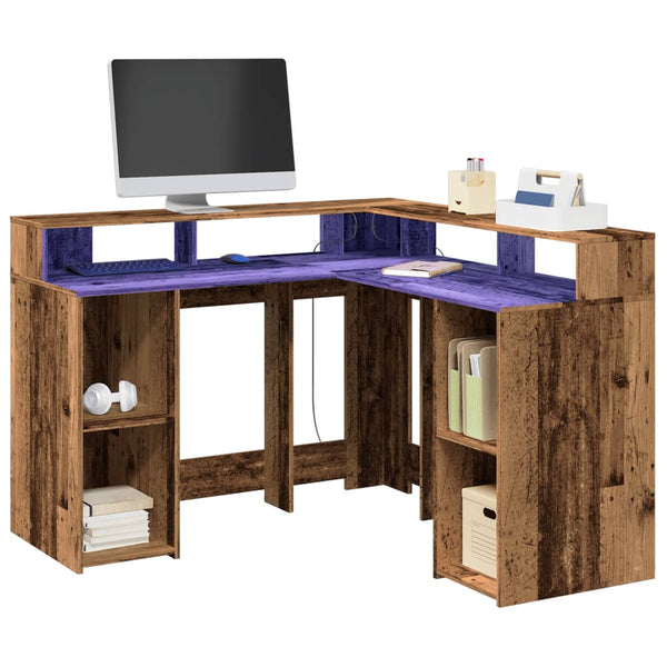 vidaXL LED Desk Reclaimed Wood Look 130x130x91 cm Engineered Wood